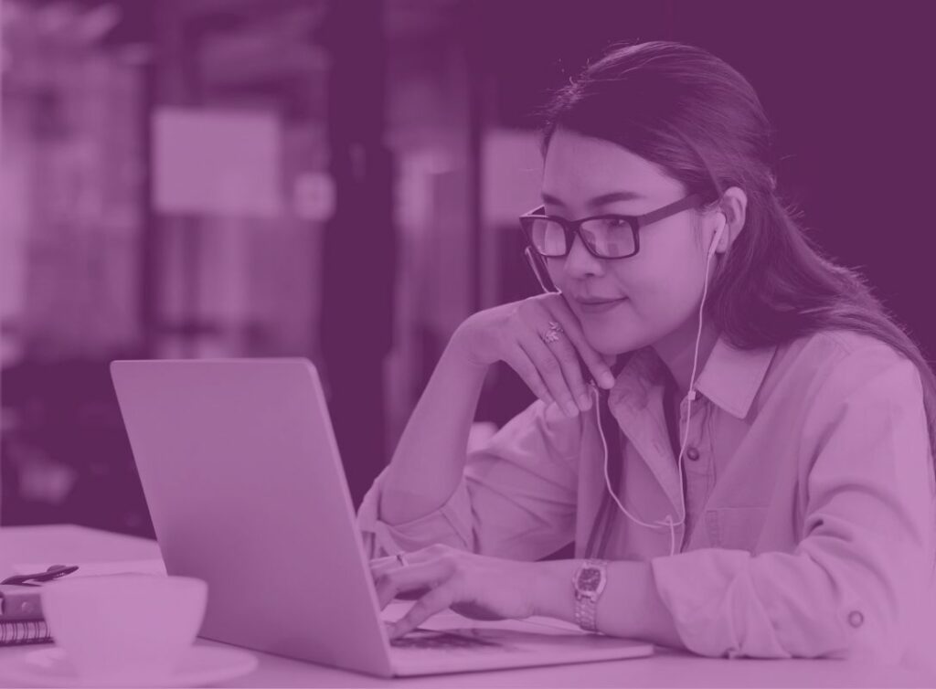 Woman doing cyber security training on laptop