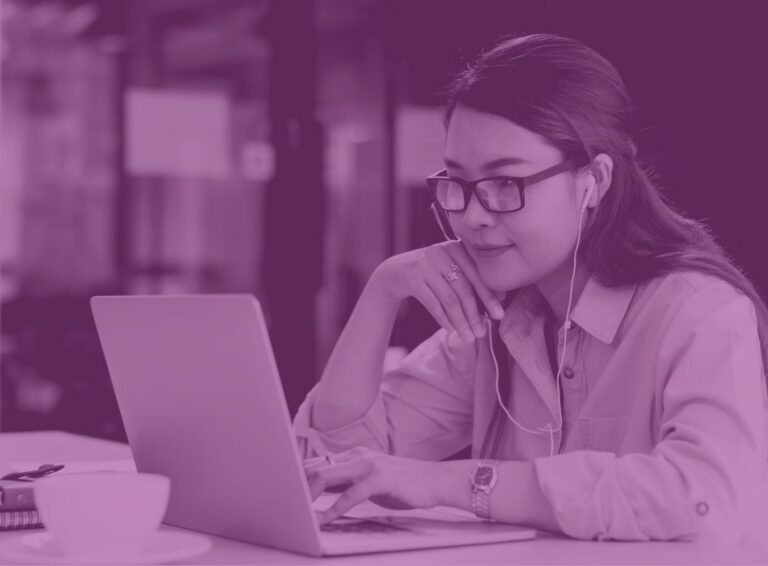 Woman doing cyber security training on laptop